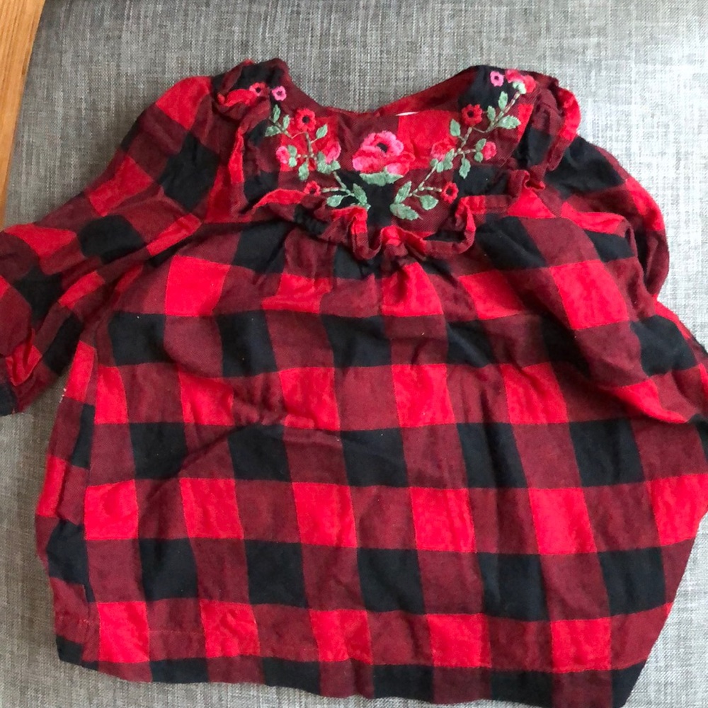 Gap buffalo plaid floral embroidery dress